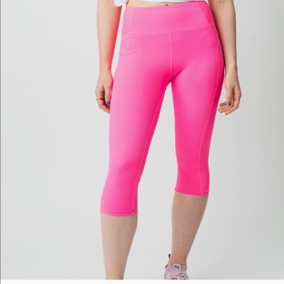 ZYIA | Pants u0026 Jumpsuits | Hot Neon Pink Capri Length Light Tight Zyia  Leggings | Poshmark
